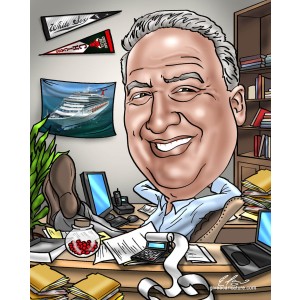 gift accountant caricature adding tape beans desk