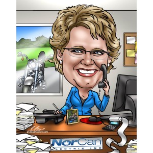 gift caricatures woman accountant on phone files