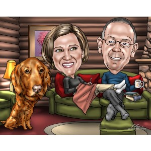gift anniversary log cabin dog caricature
