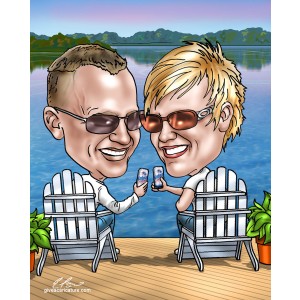 lakeside anniversary couple caricatures