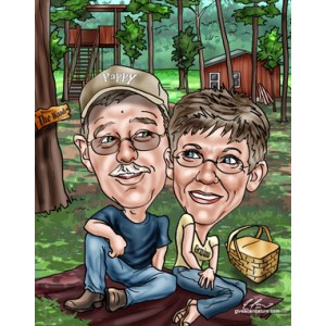 caricature gift anniversary couple picnic