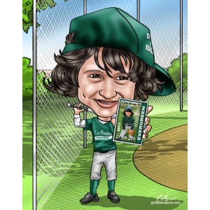child baseball with baseball card caricature