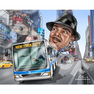 retirement nyc bus driver caricature gift