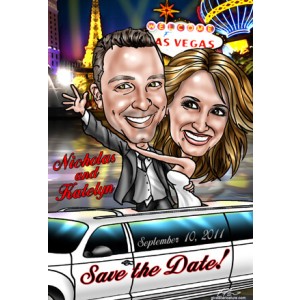 save the date couple las vegas limousine caricature