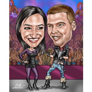 anniversary rock couple onstage caricatures