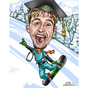 gift caricature graduate snowboarding