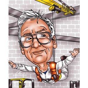 retirement man suspended from industrial machinery