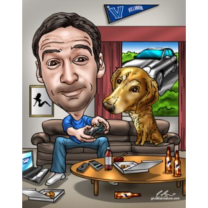 birthday caricatures gift dog sofa gamer gaming
