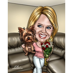 caricature birthday gift rose bouqet dog
