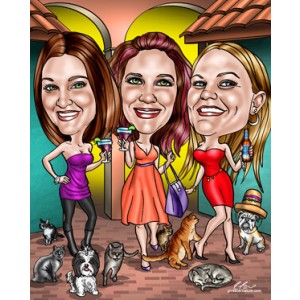 bridesmaids caricatures gift mexico drinks beer dogs