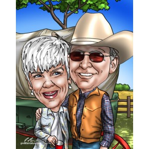 anniversary caricatures gift covered wagon cowboy hat