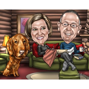 gift anniversary log cabin relaxing dog caricatures