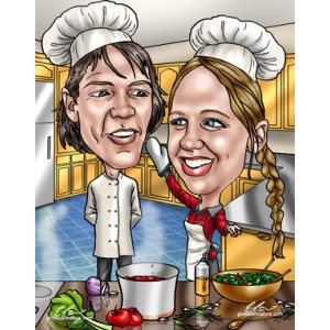 anniversary gift caricatures chef kitchen cooking