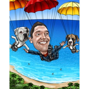 boss birthday parachute dogs skydiving beach