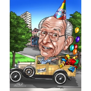 110 year birthday vintage car caricature gift