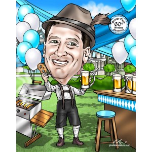 60th birthday german pretzel beer caricature