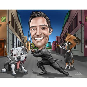 ninja boss with dogs caricatures gift