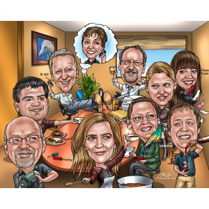 conference room group caricature favorite items
