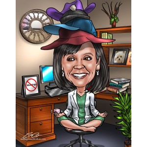 boss wearing hats in yoga pose caricatures
