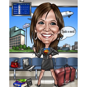 traveling boss at airport caricature