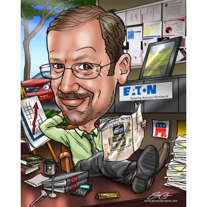 caricature boss relaxing at desk gift