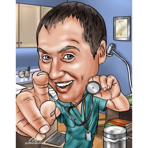 exam room physician caricature boss