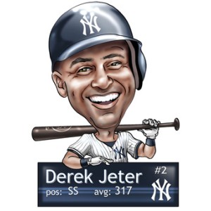 celebrity caricature Derek Jeter baseball card