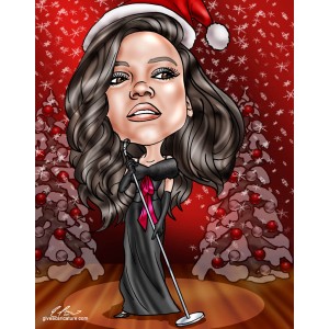 woman singing on christmas stage caricature