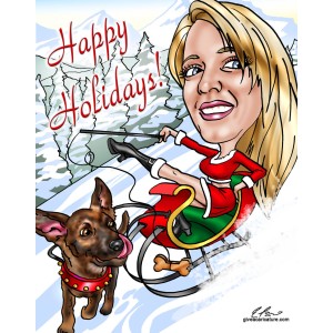 christmas card caricature santa outfit dog sleigh