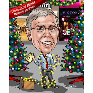 man covered in lights caricature xmas trees