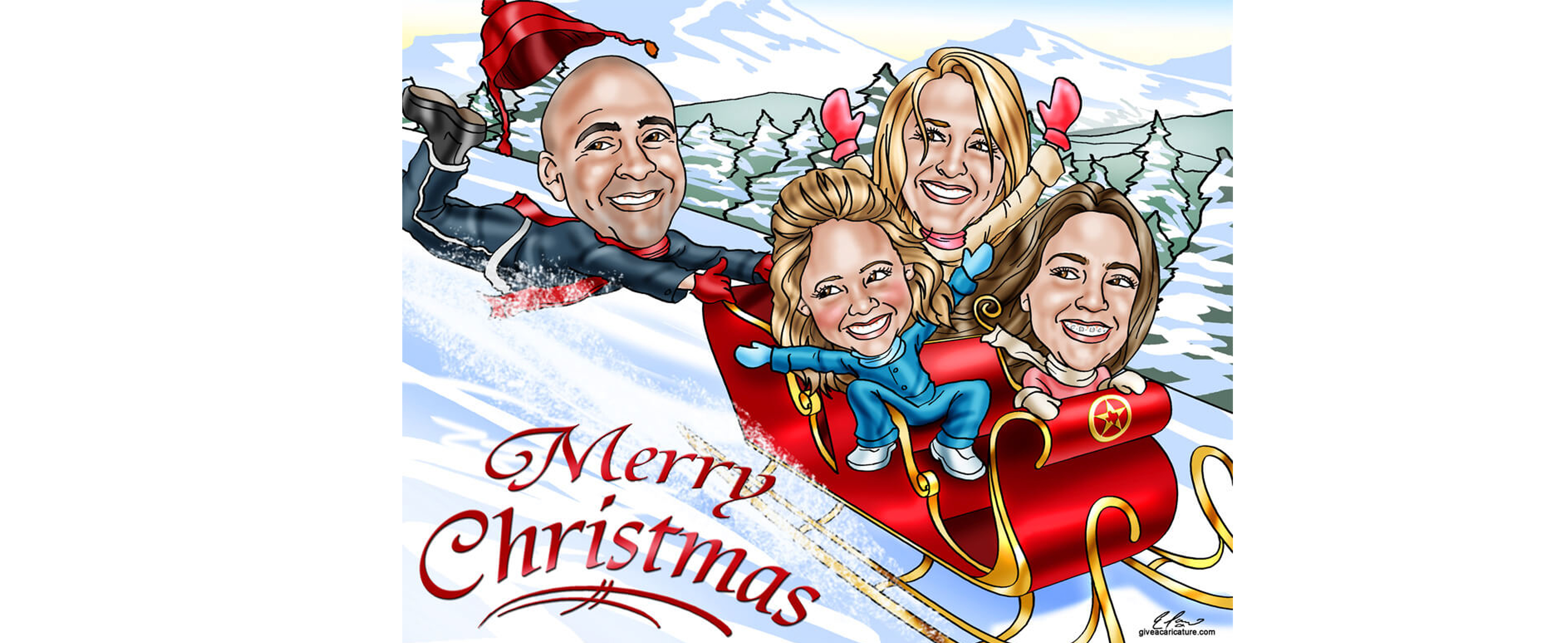 Christmas Sledding Caricature