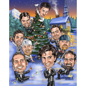 christmas groomsmen church snow caricatures