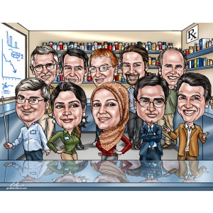 pharmacy lab group caricatures gift