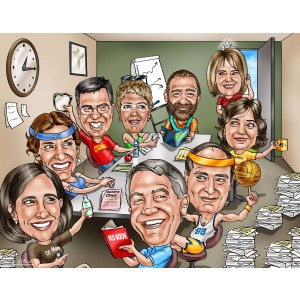 corporate group crazy caricatures conference room