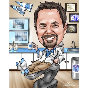 caricature gift dentist in chair college pennants