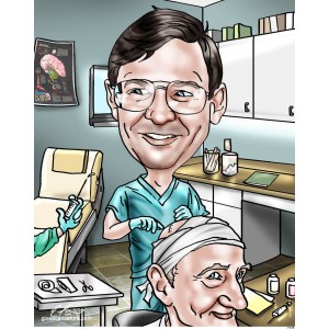 caricatures gift doctor patient head injury
