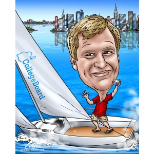 farewell caricatures sailing away from city