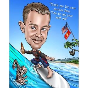 military farewell caricature surfing away
