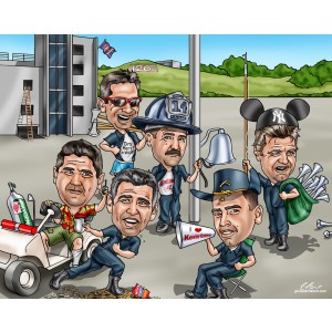 caricatures firefighters team company drill tower gift