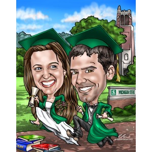 newlywed graduates running from college 