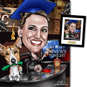 graduate tv broadcastor framed caricature