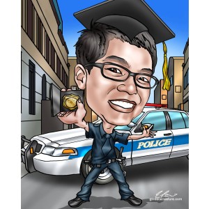 graduate police law enforcement caricature
