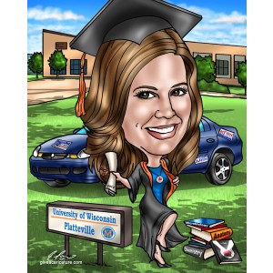 college graduate caricatures diploma car