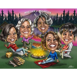 bridesmaids campfire river caricatures gift