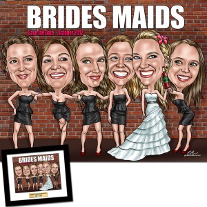 bridesmaids save the date gift frame caricature