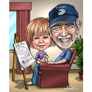father's day caricature dad teaching child