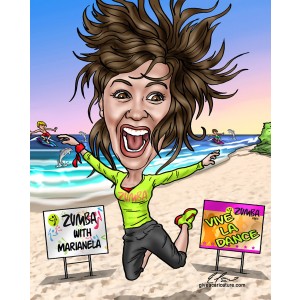 mother's day caricature mom zumba on beach