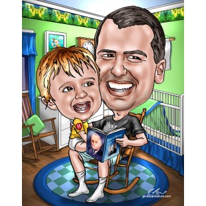 caricature father's day dad toddler reading