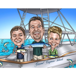 father's day caricatures dad fishing with sons