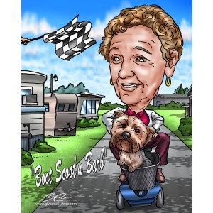 mother's day mom scooter with dog caricature